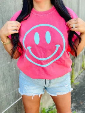 Aqua Happy Face Puff Tee