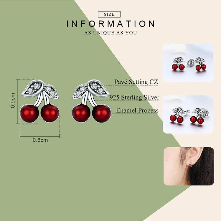 Cherries Stud Earrings CZ and Sterling Silver