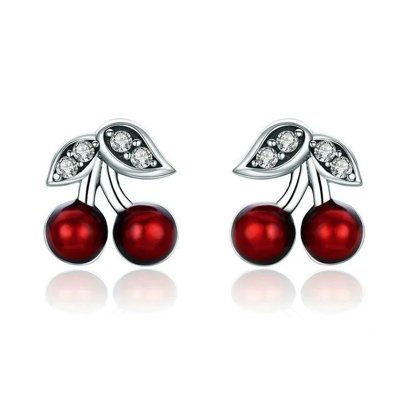 Cherries Stud Earrings CZ and Sterling Silver