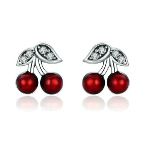 Cherries Stud Earrings CZ and Sterling Silver