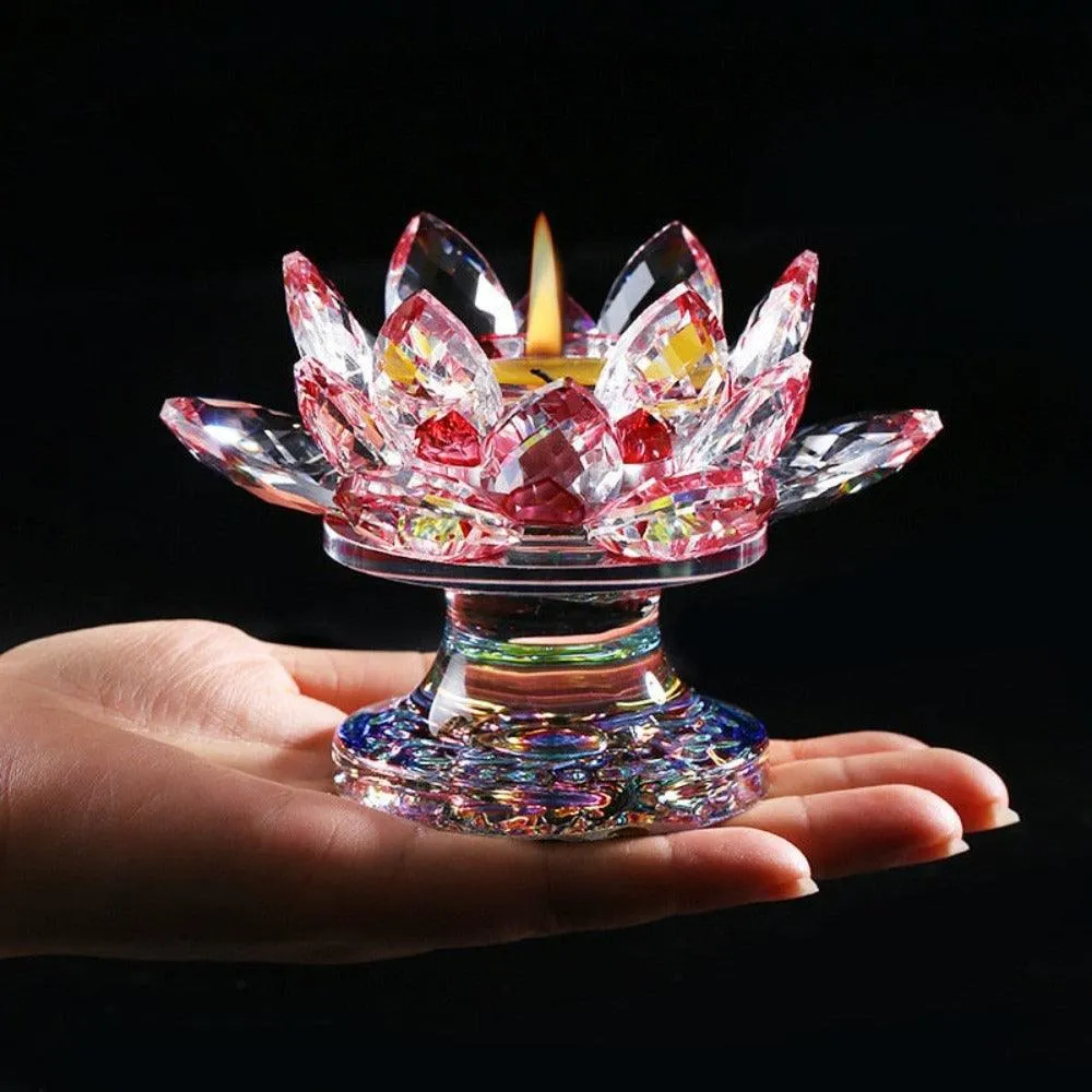 'Colourful Lotus' Flower Glass Candle Holder