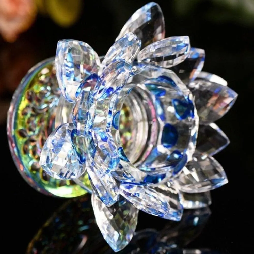 'Colourful Lotus' Flower Glass Candle Holder