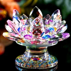 'Colourful Lotus' Flower Glass Candle Holder