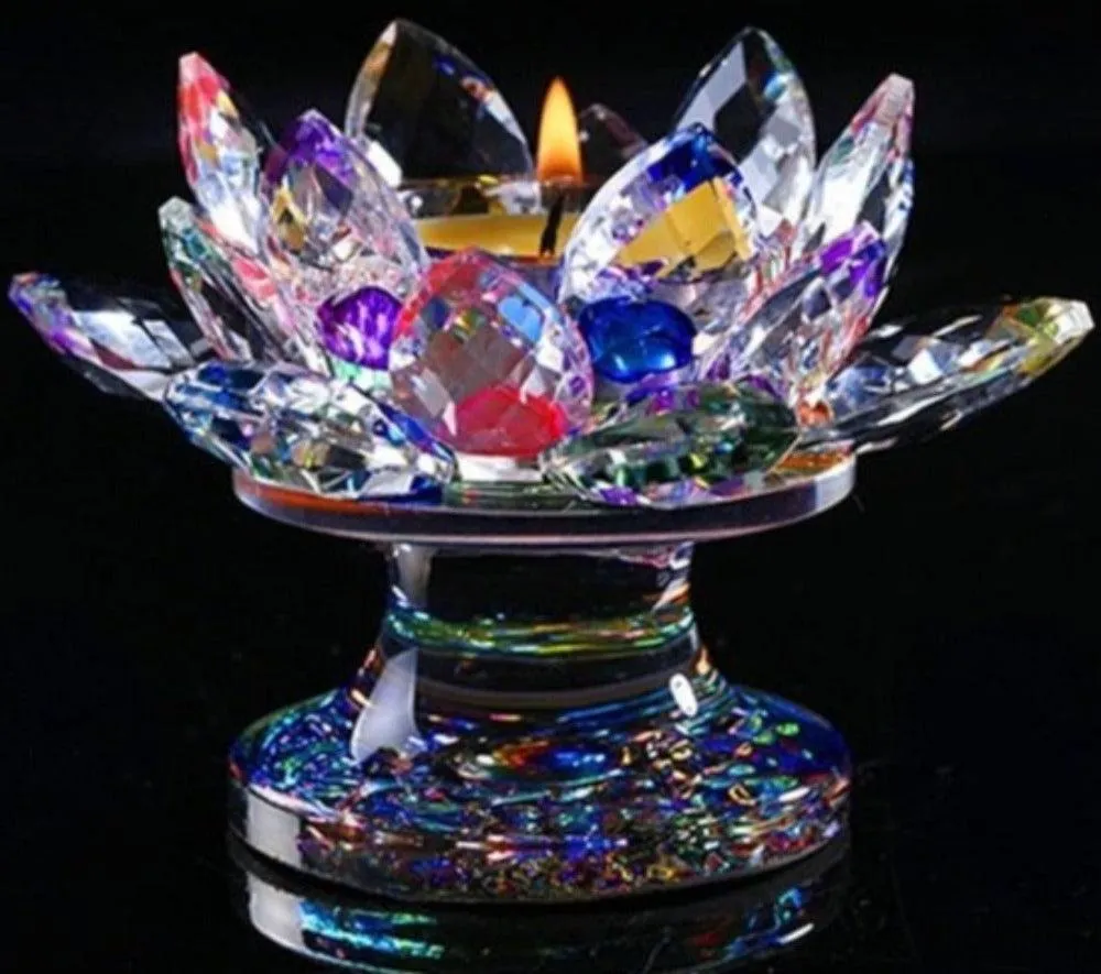 'Colourful Lotus' Flower Glass Candle Holder