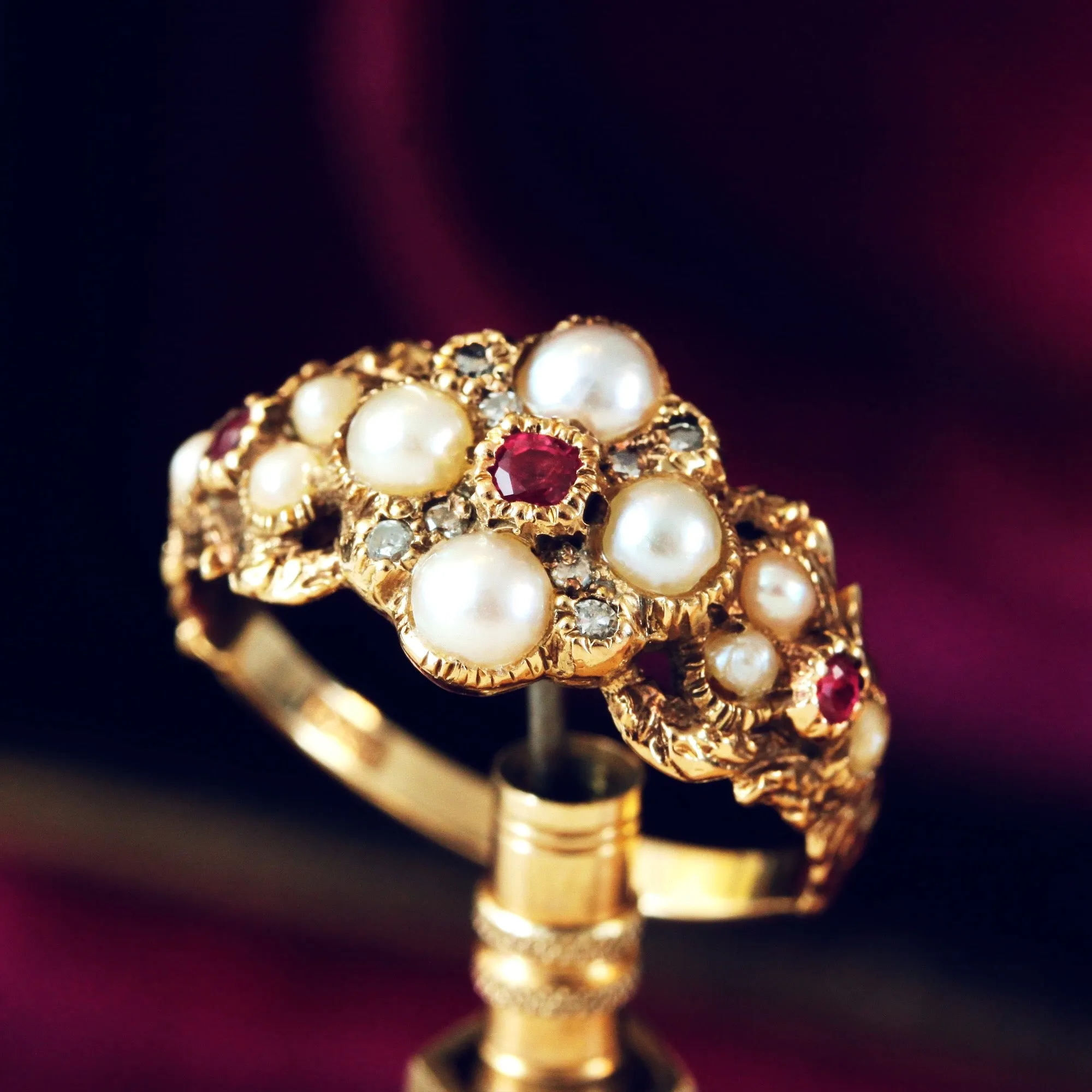 Georgian Style Pearl, Ruby & Diamond Ring