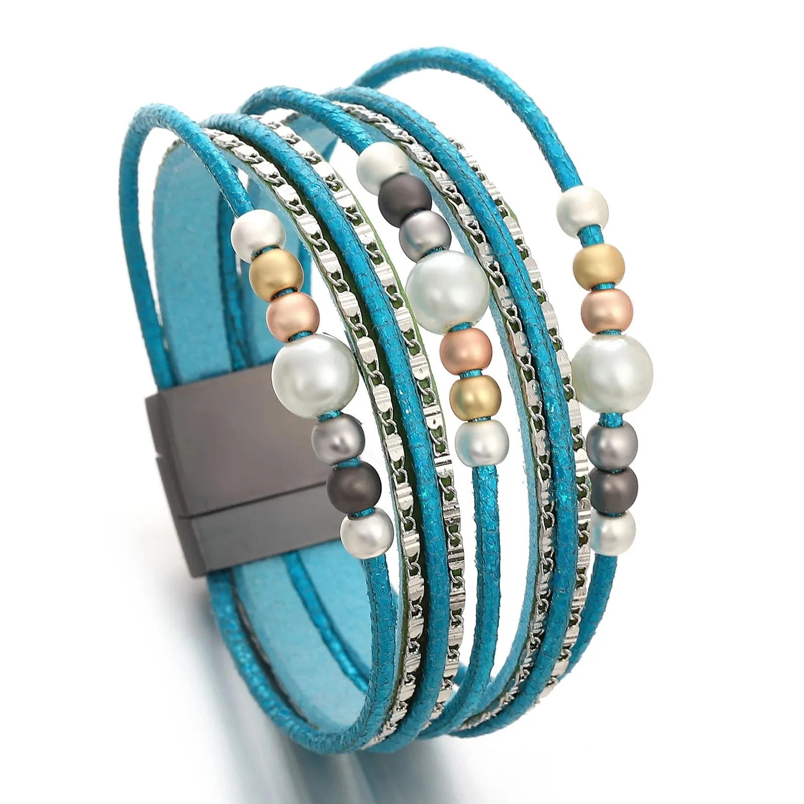 'Girinya' Pearl Beads Cuff Bracelet - blue