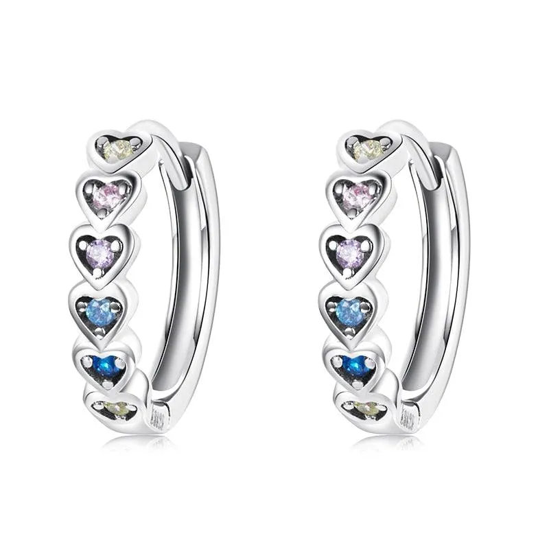 'Hearts' CZ and Sterling Silver Hoop Earrings