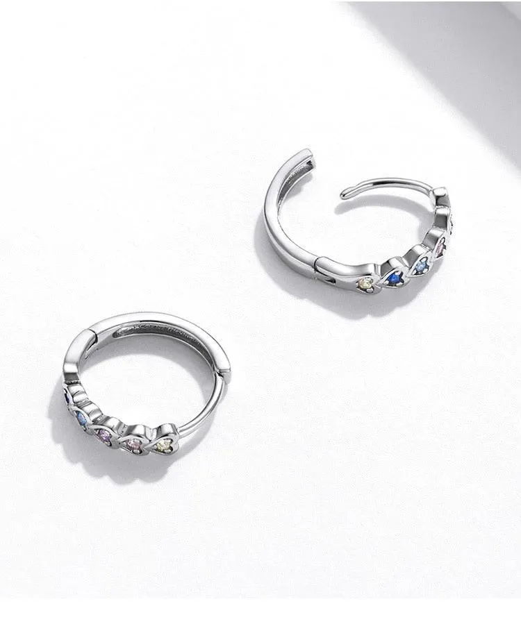 'Hearts' CZ and Sterling Silver Hoop Earrings