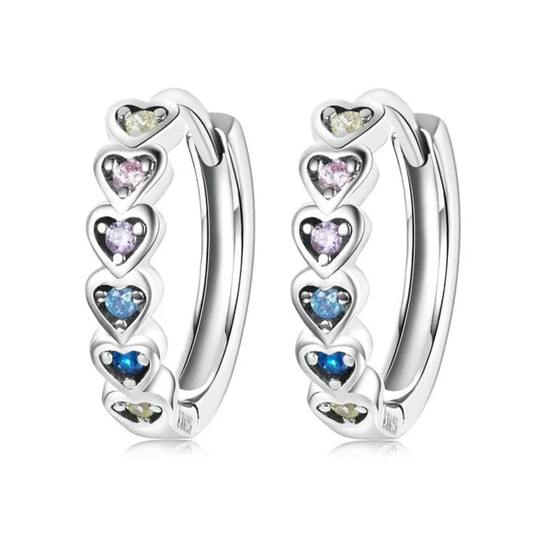 'Hearts' CZ and Sterling Silver Hoop Earrings