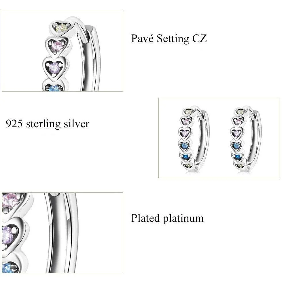 'Hearts' CZ and Sterling Silver Hoop Earrings