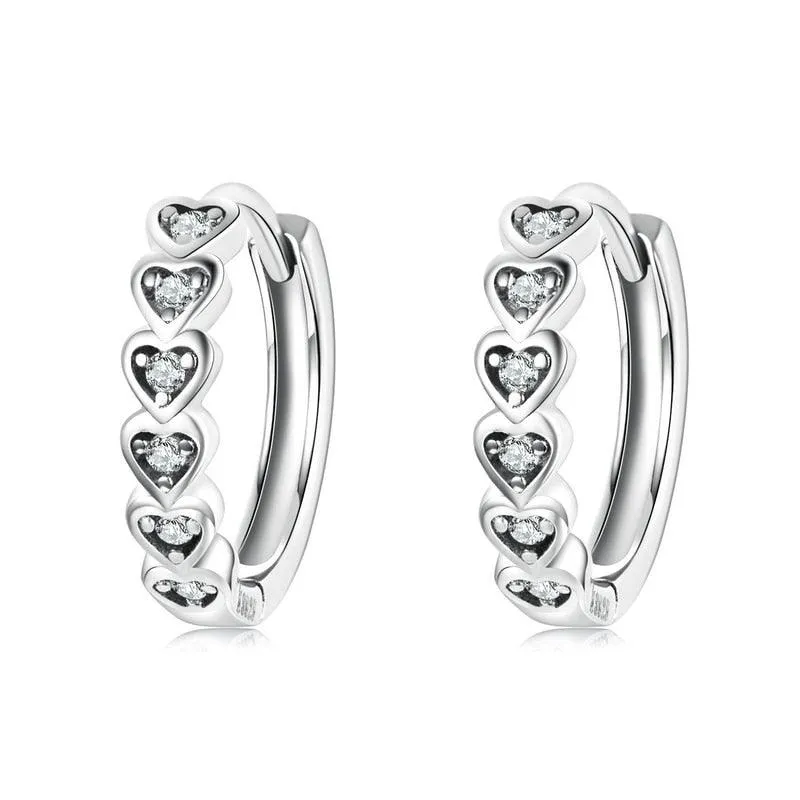 'Hearts' CZ and Sterling Silver Hoop Earrings