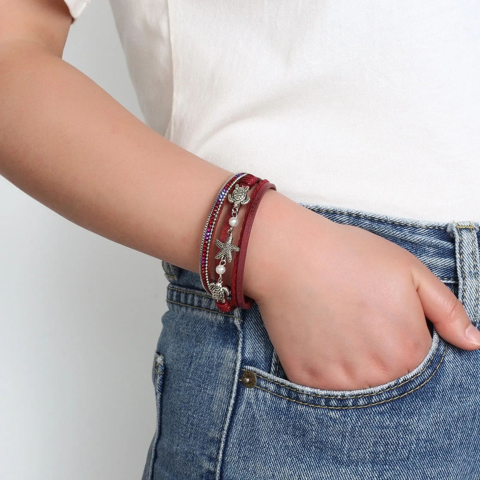 'Sea Life' Charm Cuff Bracelet - red