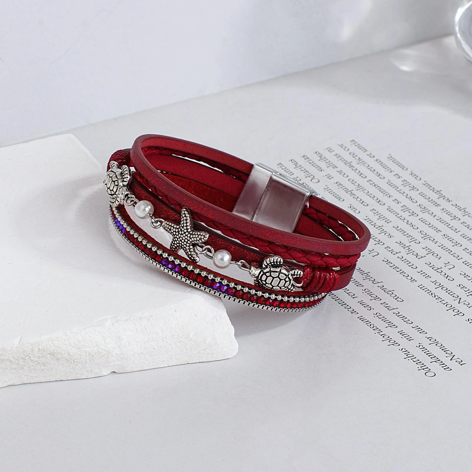 'Sea Life' Charm Cuff Bracelet - red