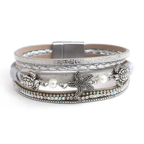 'Sea Life' Charm Cuff Bracelet - silver