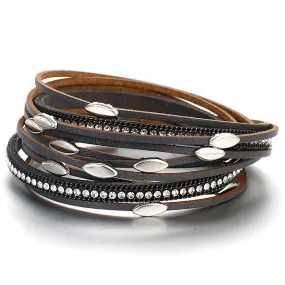 'Tahnee' Charms & Crystals Wrap Bracelet - black